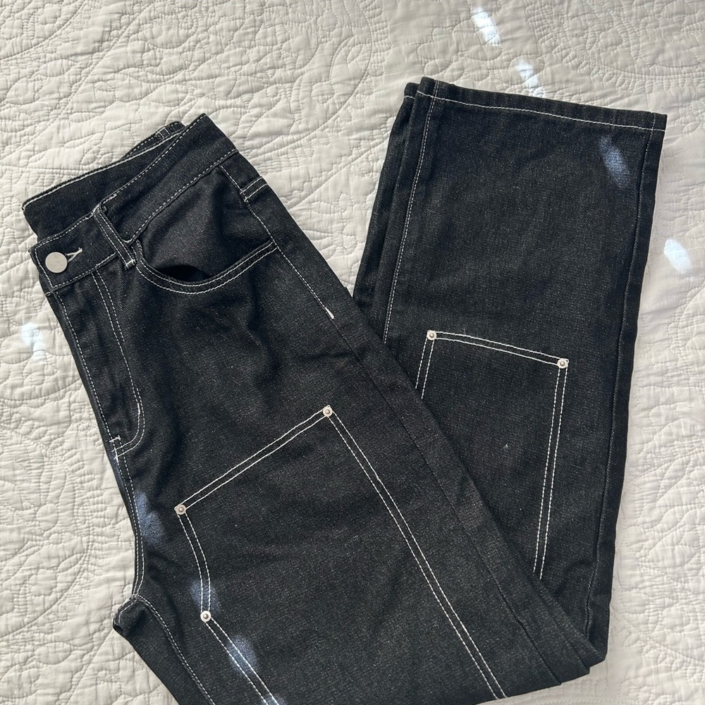 Black Baggy Cargo jeans with white Seam
